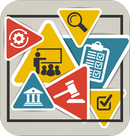 Graphic of multiple caution triangles with icons in the middle including a gavel, a clip board, and a check mark
