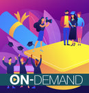 Illustration of a graduation ceremony with people on a platform and 'On-Demand' text at the bottom.