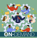 Illustration of people with gears and 'On-Demand' text on a green background