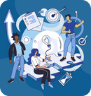 Illistration of people working together on puzzle pieces