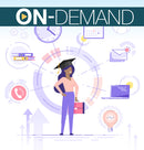 Illustration of a graduate surrounded by icons including books, computer, and clock with 'On-Demand' text at the top.