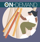Illustration of a person sitting with colorful pencils on a blue background with 'On-Demand' text.