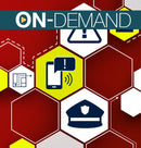 Hexagonal pattern with emergency icons such as a caution symbol, a police cap, and a phone with an alert. With on-demand text.