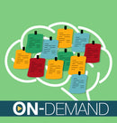 Colorful documents pinned to a bvrain shaped board with 'On-Demand' text at the bottom on a green background
