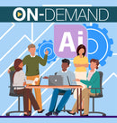 Illustration of a group of people around a table with a 'Ai' logo on a blue background with on-demand text