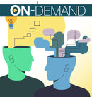 Illustration of two heads with thought bubbles and a light bulb, symbolizing ideas and communication with on-demand text.