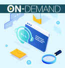 illistration of computer screen, messages, and envelopes with a frontline worker with on-demand text