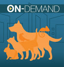 silhouette of dog, cat, rabbit, chameleon and bird on a blue background with outlined student housing builindings with on-demand text