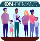 Illustration of student parents and children standing with on-demand text.