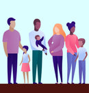 Illustration of a parents and children on a light blue background