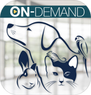 illustration of animals including a dog, cat, bird and rabbit with a building as the background with on-demand text