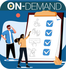 Illistration of a large clip board with ability aides depicted on it with two people standing in front