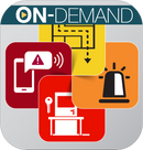 Graphic of emercy icons including: siren, map with an exit plan and a locked door with on-demand text