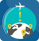 Illistration of a globe with a plane flying around it