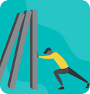 Illistration of a person holding up falling columns 